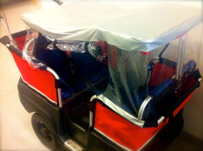 Carts like this are used to transport smaller children to the playground